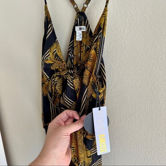 NWT AMUSE SOCIETY Palm Printed Tied Front Dress in Black - Picture 6 of 8